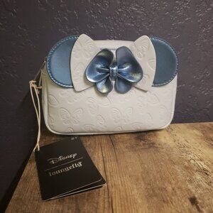 Loungefly Disney Minnie Mouse Butterfly Bow Blue Cosmetic Makeup Bag
